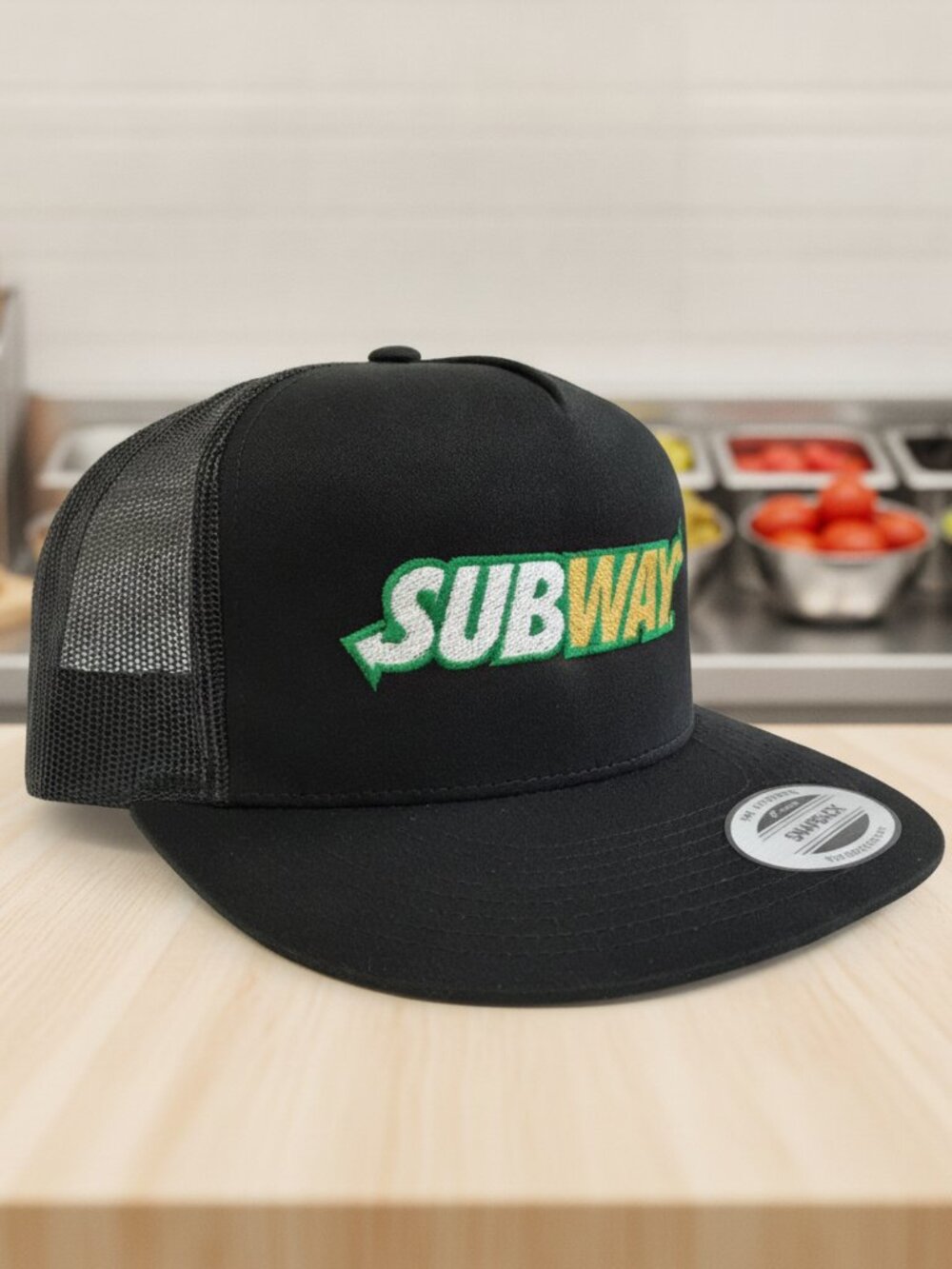 Fresh Sandwiches Subs Arrow Logo Black Yupoong Flat Bill Snapback Hat Cap Food